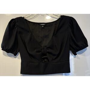 Express Black Bow Front Express Crop Top Size Small Silk